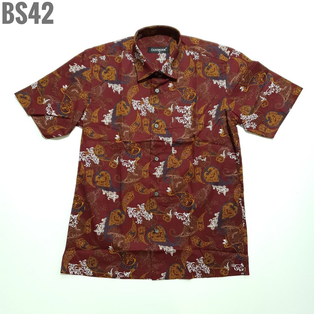 Kemeja Batik Pria Lengan Pendek BS42 Katun Modern Dixmont Semi Slimfit Premium