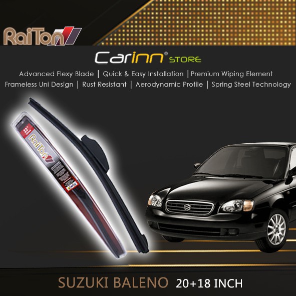 Raiton Sepasang Wiper Frameless Full Karet Kaca Depan Suzuki Baleno 20" & 18" -2 Pcs