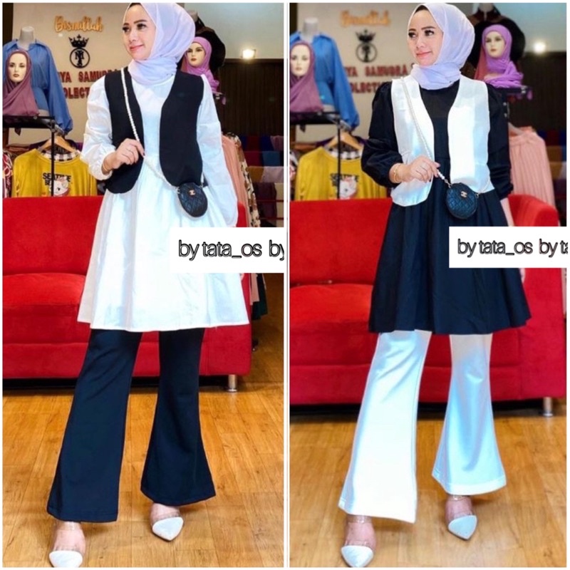 TATAOS BANGKOK BY VIVORIE RIHANNA MJS TUNIK VEST ROMPI 1SET FREE TAS COTTON ZARRA IMPORT