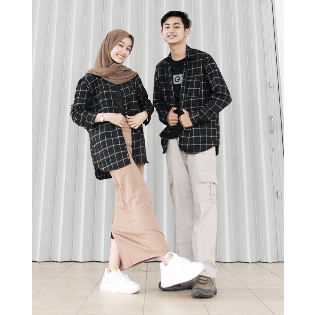 Kayoon Kemeja Couple Set - Baju Couple Kemeja Flanel Kotak Kotak - Outer Couple Pasangan OOTD