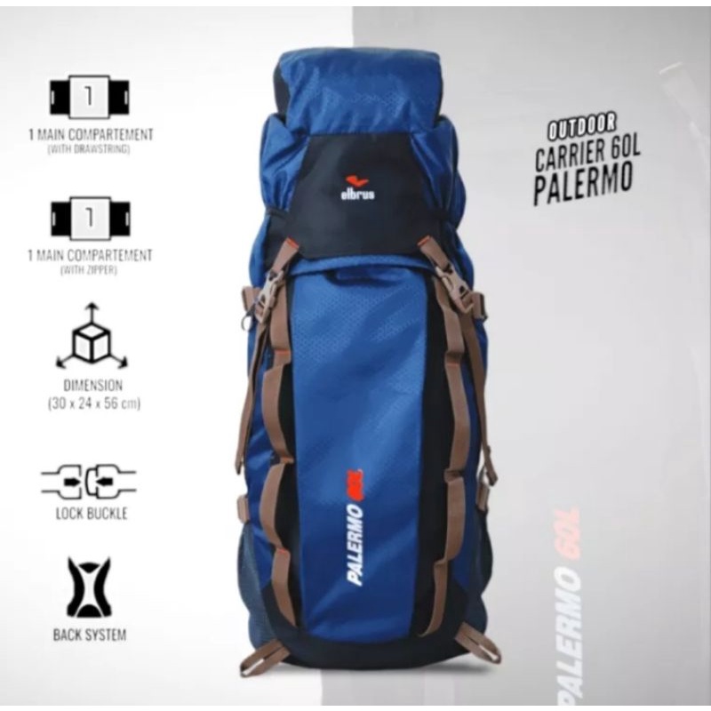 TAS RANSEL CARRIER//GUNUNG ELBERUS PALERMO 60 ltr MURAH MERIAH BERKUALITAS BONUS RAINCOVER