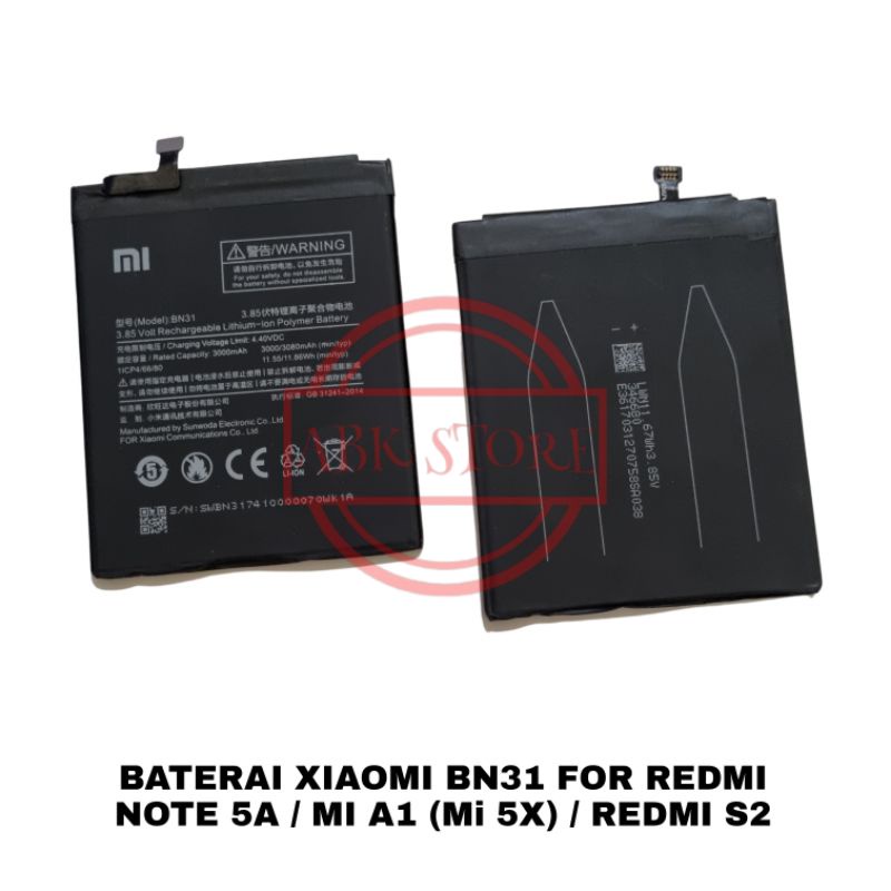 BATRE BATERAI XIAOMI BN31 FOR MI A1 (MI 5X) / REDMI NOTE 5A PRIME / REDMI S2 - Y2 BATTERY ORIGINAL