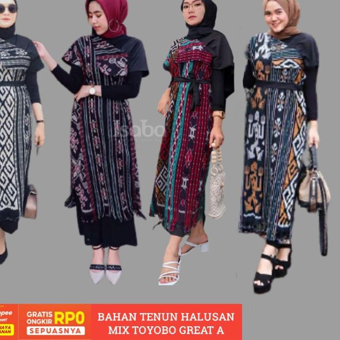 Berkualitas Aurora dress  casual set couple prewedding baju tenun dress ethnic seragam tenun keluarg