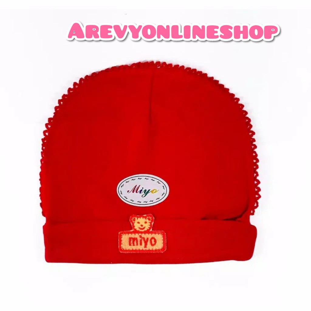 MIYO Topi Bayi Bulat Merah Polos / Perlengkapan Newborn Kado Baju Bayi