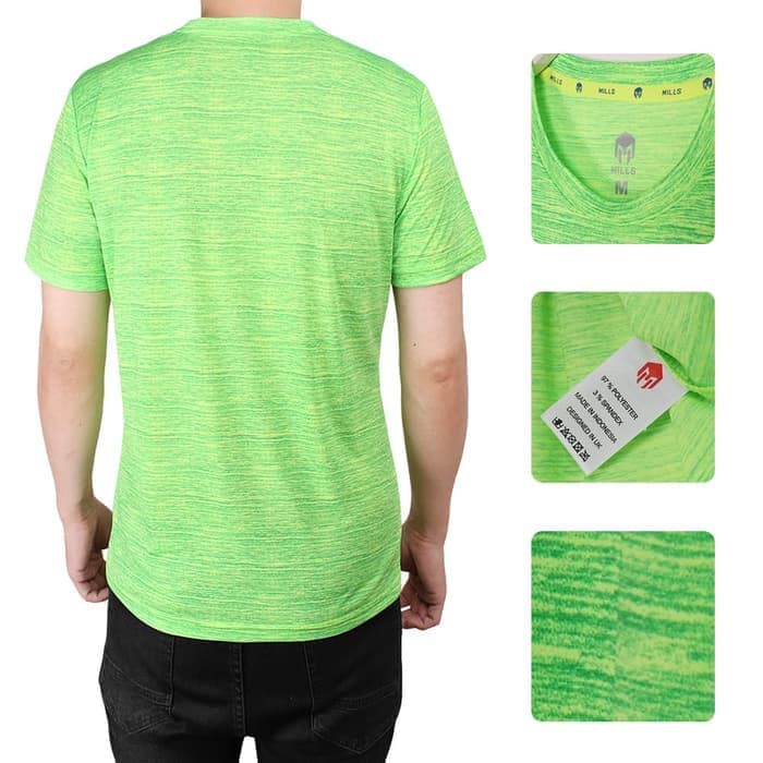MILLS Fire Run Tee Shirt (Baju Sport / Running) - Neon Green