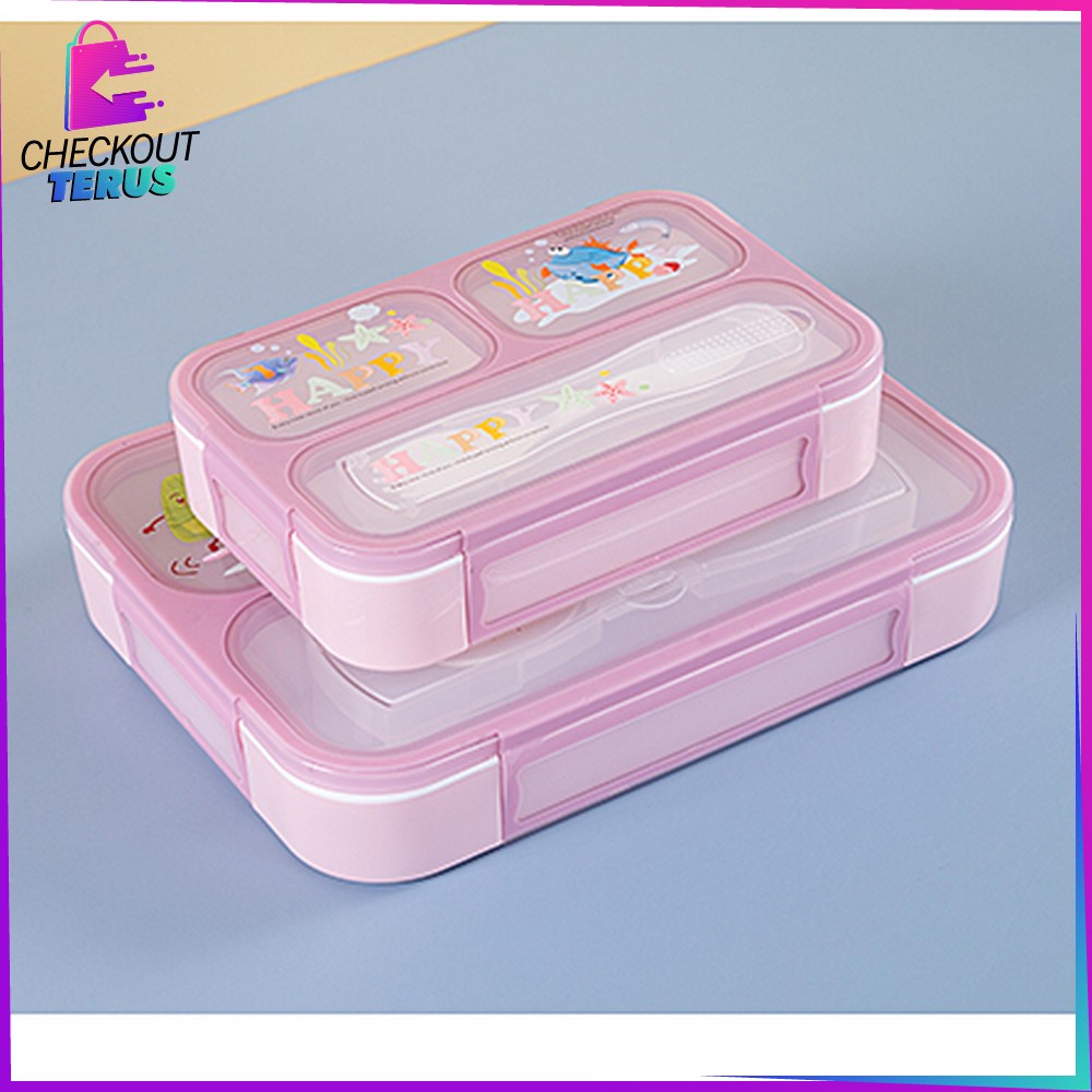 CT C448 C449 Tempat Makan Anak Set 3 Sekat Karakter Dengan Sendok Kotak Bekal Anak Motif Lucu Lunch Box BPA FREE