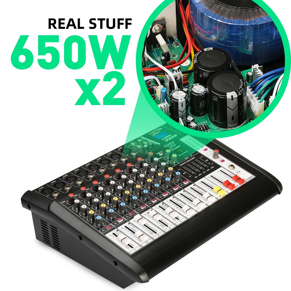 Mixer Audio Profesional  PMX802D 8 sound strip built-in 650 watt power amplifier * 2 saluran 16DSP Layer 2 Equalizer Mendukung pemutaran Bluetooth/USB/MP3/PC Peralatan bernyanyi luar ruangan KTV