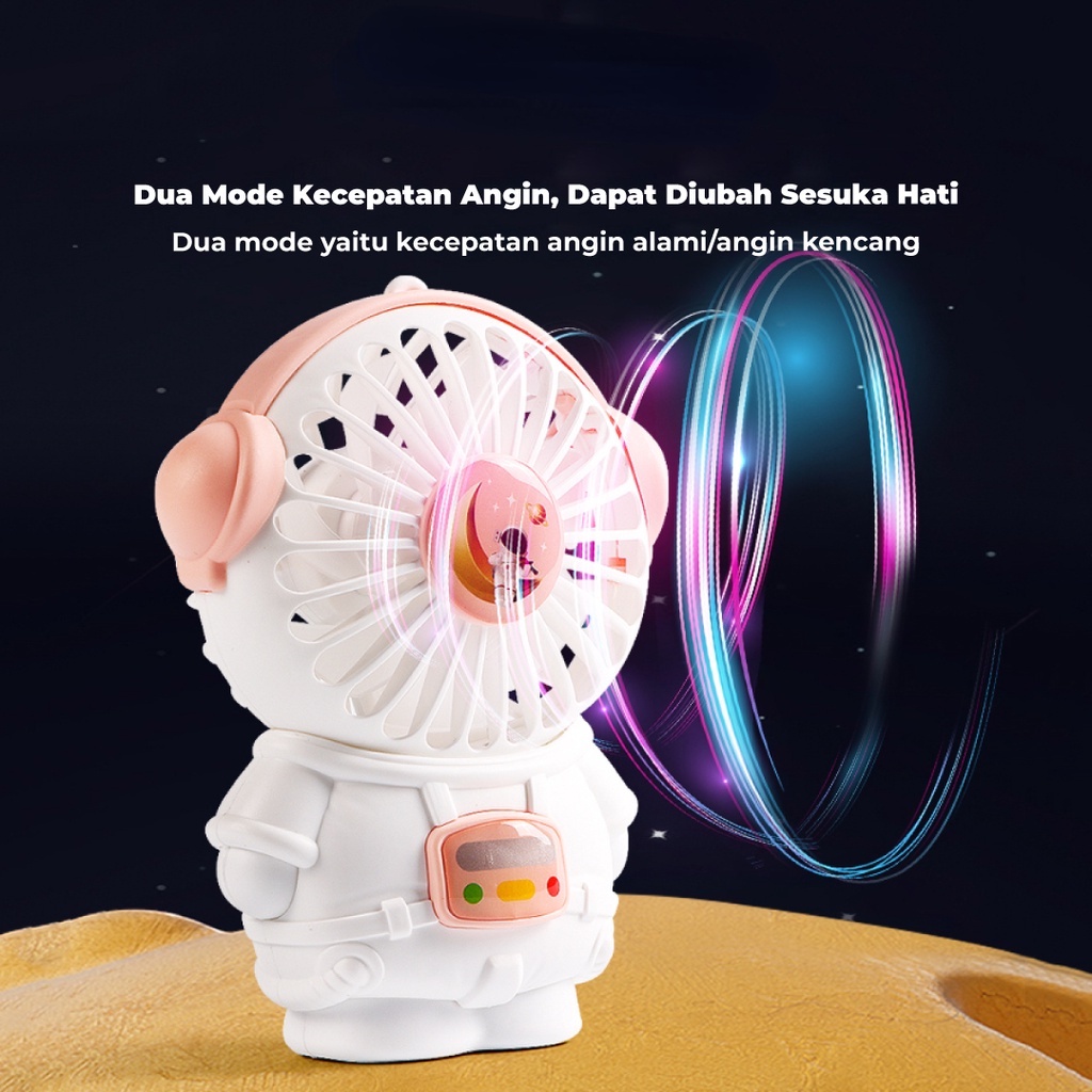 Rokeet Kipas Angin Mini Karakter Lucu Astronot Murah Pocket Fan LED FREE TALI