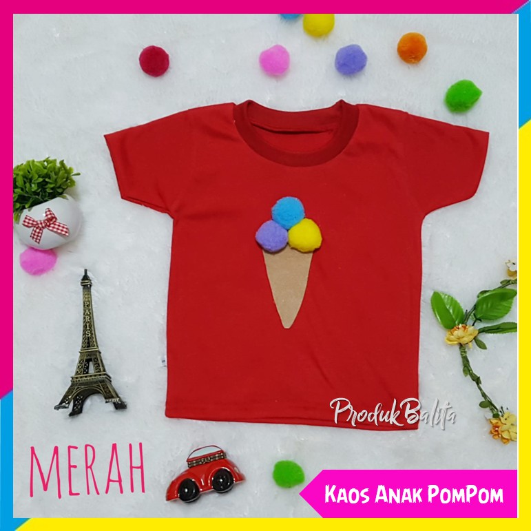 Kaos Anak Perempuan Lengan Pendek Motif Ice Cream Lucu Size 0-2 Tahun Branded Murah