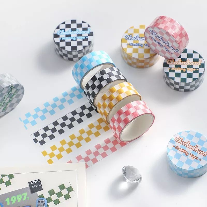 

[ELYSIAN STORE] Washi Tape Grid Colorful Selotip Aesthetic Grid Roll Washi Tape