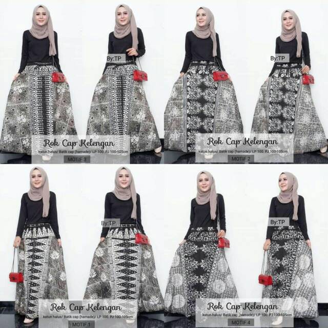 Rok batik cap hitam putih Kelengan