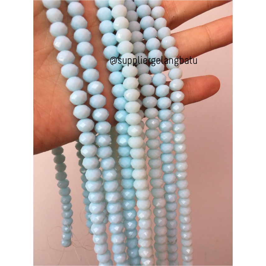 Crystal Ceko Doft 8mm BIRU LAUT muda blue beads manik donat rondel aksesoris craft fashion supplier