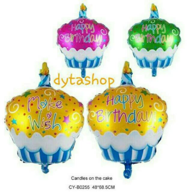 BALON FOIL CAKE 2SISI NEW HBD MAKE A WISH