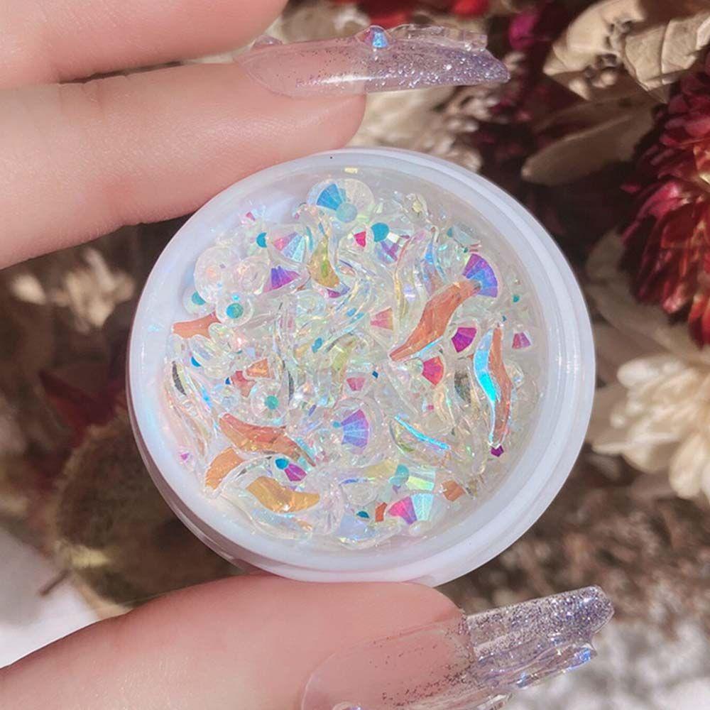 AUGUSTINA Agustinina Kristal Perhiasan Kuku Fashion Shiny Gaya Jepang Nail Art Ornamen 3D Kuku Stiker Bentuk S Aurora Aksesoris Kuku