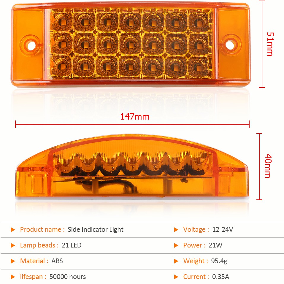 1pcs Lampu Peringatan Led 12v / 24v Anti Air Untuk Samping Mobil / Truk / Trailer