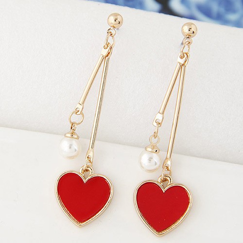 LRC Anting Tusuk Sweet Red Heart Shape Pendant Decorated Smple