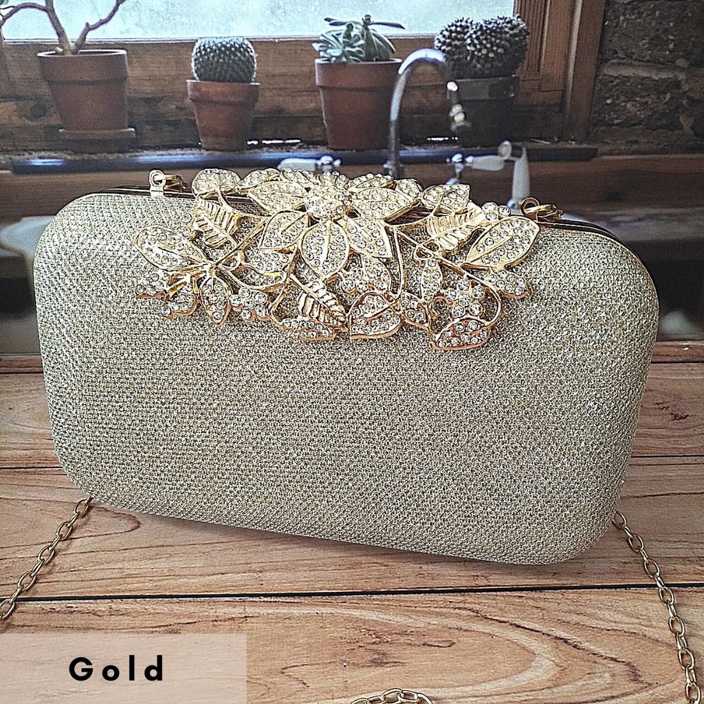 TAS PESTA KRISTAL BUNGA IMPORT MEWAH ELEGAN MAC 76 CLUTCH HANDBAG HAND BAG SHOULDER TENTENG SELEMPANG SLEMPANG SLING BAG JINJING KONDANGAN TALI RANTAI WANITA CEWEK CEWE PEREMPUAN TERBARU KEKINIAN IMPORT CANTIK KEREN