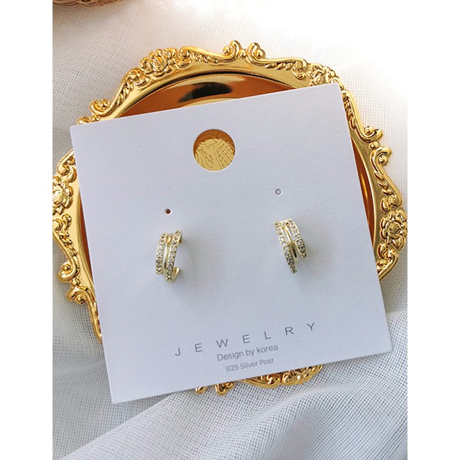 LRC Anting Tusuk Fashion Golden 925 Silver Pin Three-layer Circle Earrings With Micro Diamonds D9881