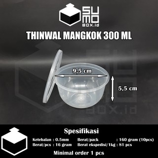 Thinwall BULAT 300ml + tutup cup puding pudding / BOWL mangkok plastik 300 ml FREE PACKING [ECERAN]