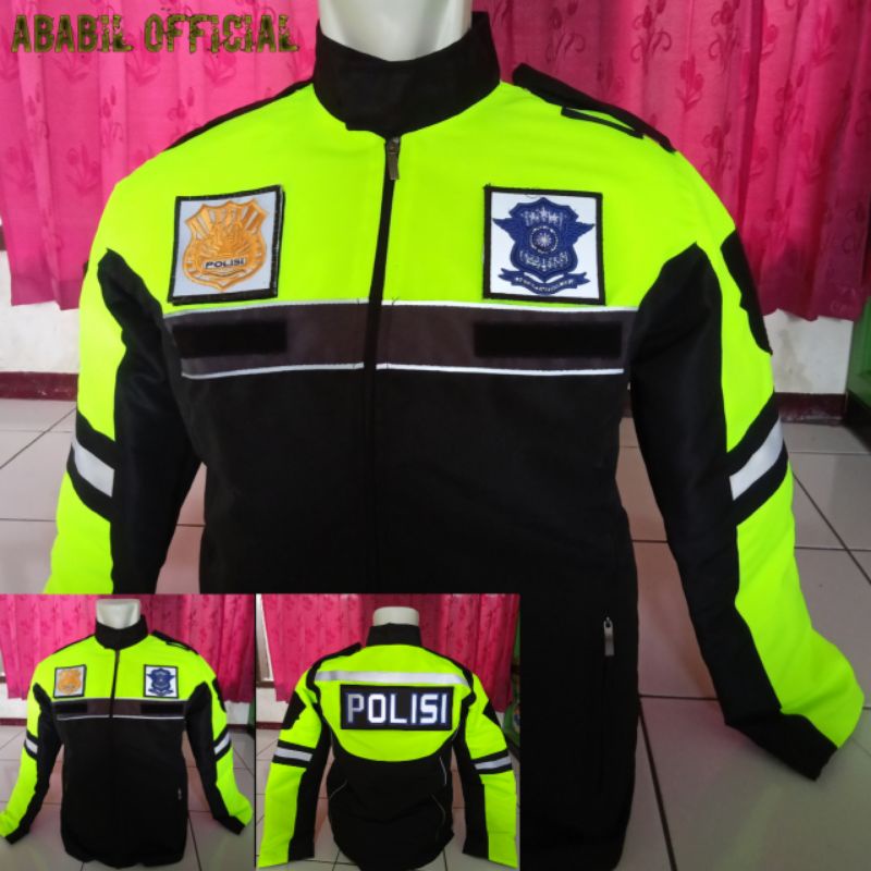 JAKET POLISI BAHAN TASLAN FULL ATRIBUT DEPAN BELAKANG GRATIS NAMA