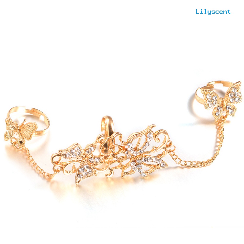 Ls Cincin Adjustable Model Kupu-Kupu Hollow Dengan Berlian Imitasi Untuk Wanita