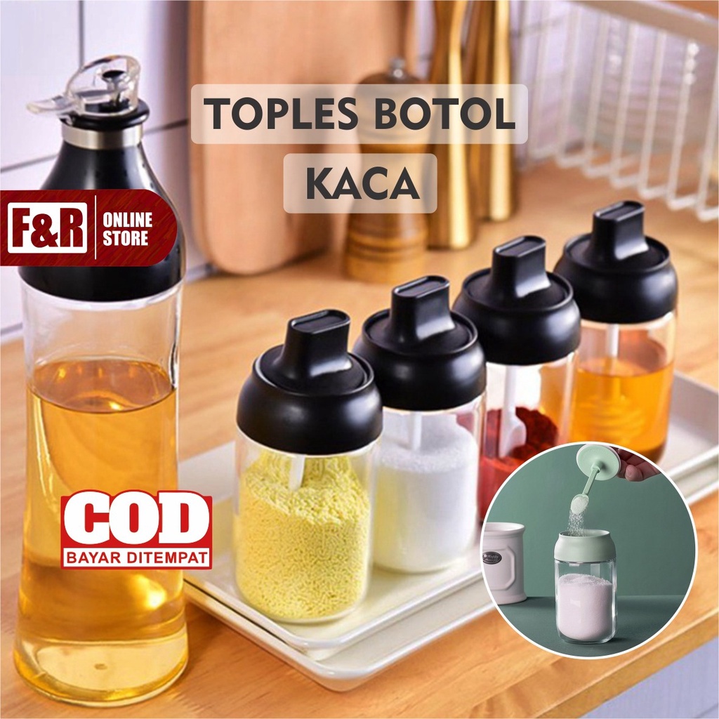 Toples Botol Kaca Tempat Madu Kuas Minyak Sendok Bumbu Dapur Garam Gula Kitchen Seasoning Pot 250 ml