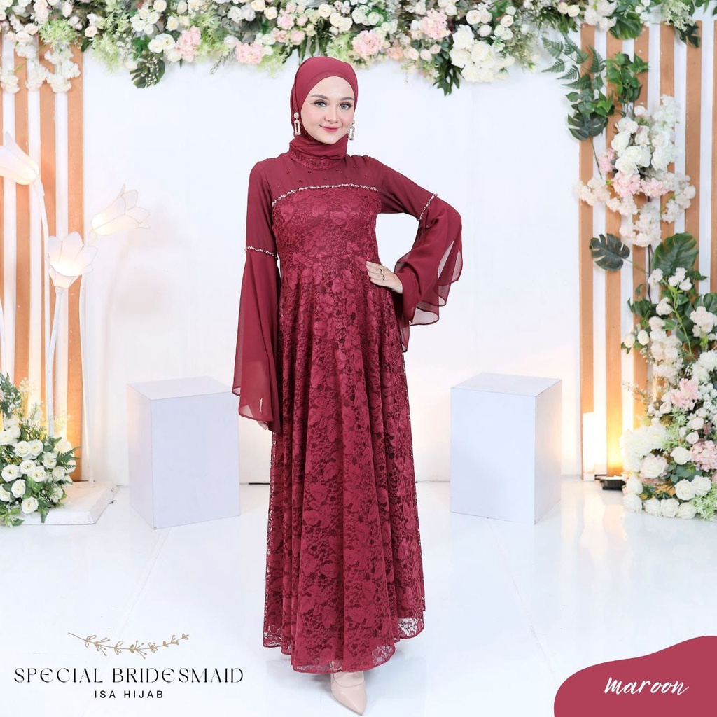 Gamis Isa Hijab Bridesmaids Gamis Dewasa Brukat Terbaru Original