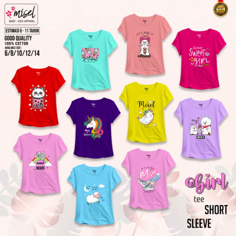 Misel Baju Kaos Branded Anak Perempuan/Cewek Usia 6-12 tahun