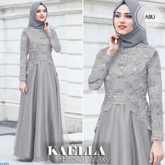 Maxi kaella/gamis brokat/maxi dress muslim/baju hijab murah tren - Abu-abu