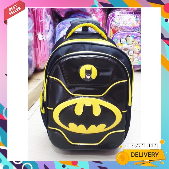 Tas Ransel Troli Anak Laki-Laki Karakter Unicorn Tas Anak Cowo Trolley Sekolah Tk Super Hero Batman 