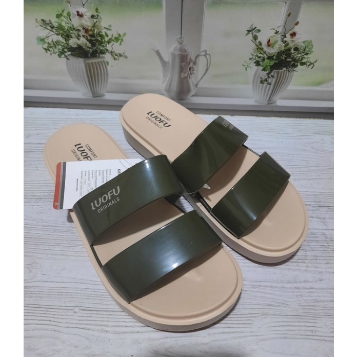 Sandal selop slip on  karet jelly wedges wanita terbaru dari luofu bisa COD sendal jelly karet