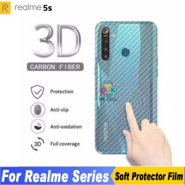 Realme 5s Back Skin Carbon 3D - Garskin Anti Gores Karbon Realme 3 Pelindung Belakang hp Premium