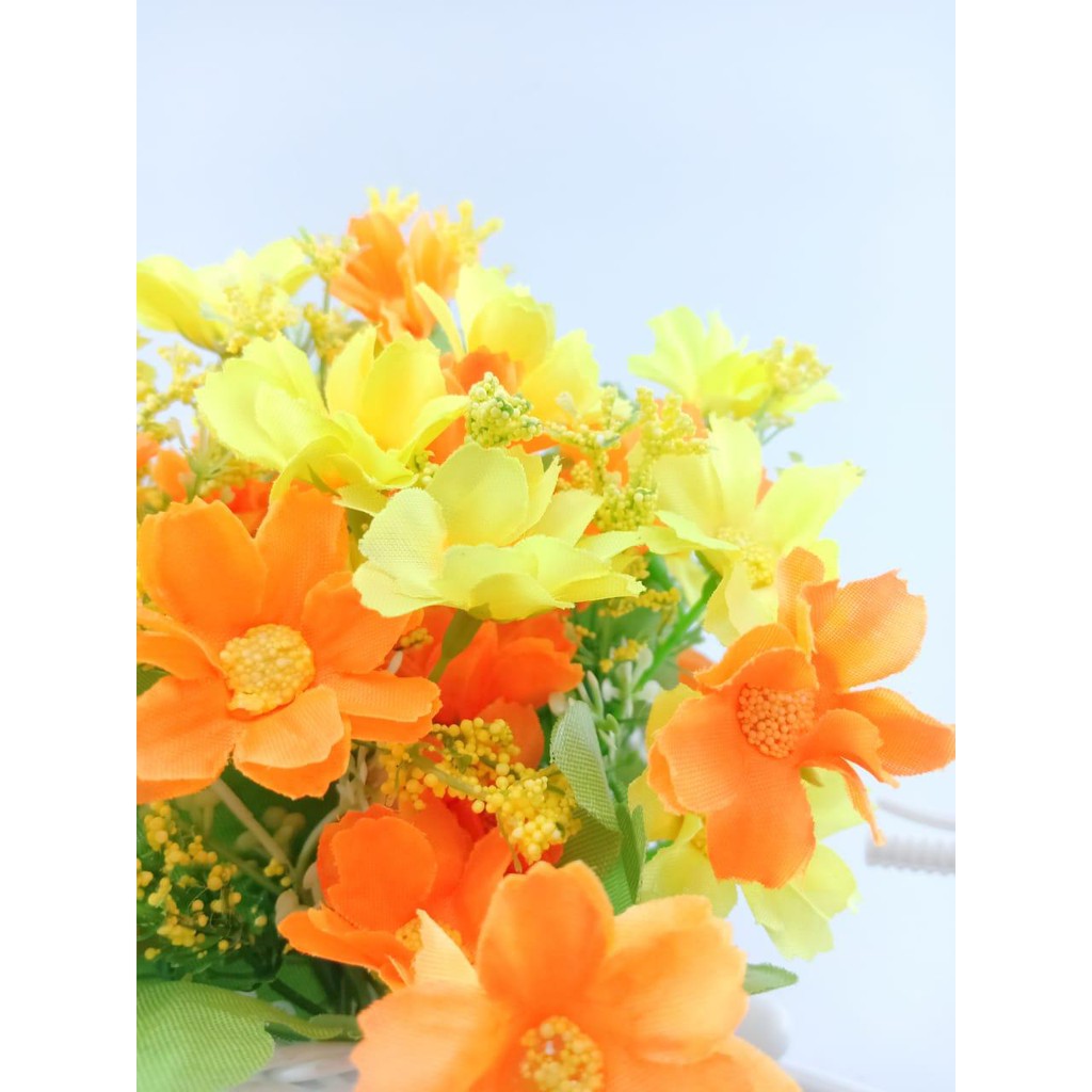 BUNGA SEPEDA SET BUNGA HIAS BUNGA PLASTIK VAS SEPEDA ROTTAN SET BUNGA DAISY BS6602-1