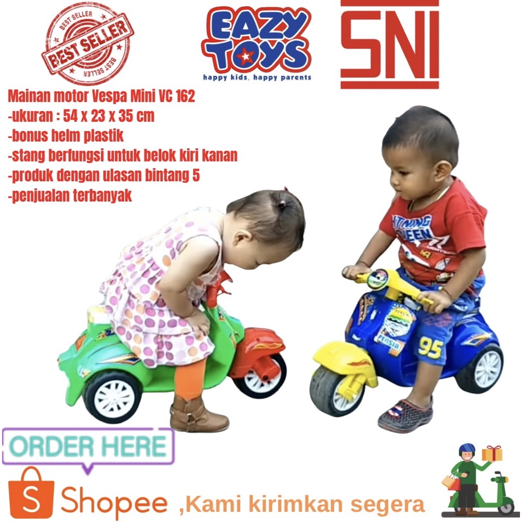 Motor Anak Bisa Dinaiki Vespa Mini VC 162 Mainan Motor Anak Gratis Helm