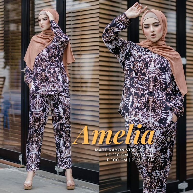 Mav_boutique Setelan Pajamas Piyama Panjang Jumbo Rayon Viscose One Set Amelia