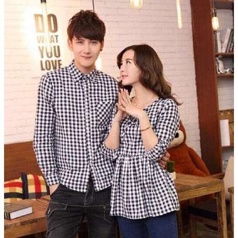 BARANG MURAH KEMEJA COUPLE KOTAK LENGAN PANJANG - BAJU PASANGAN CEPETAN..