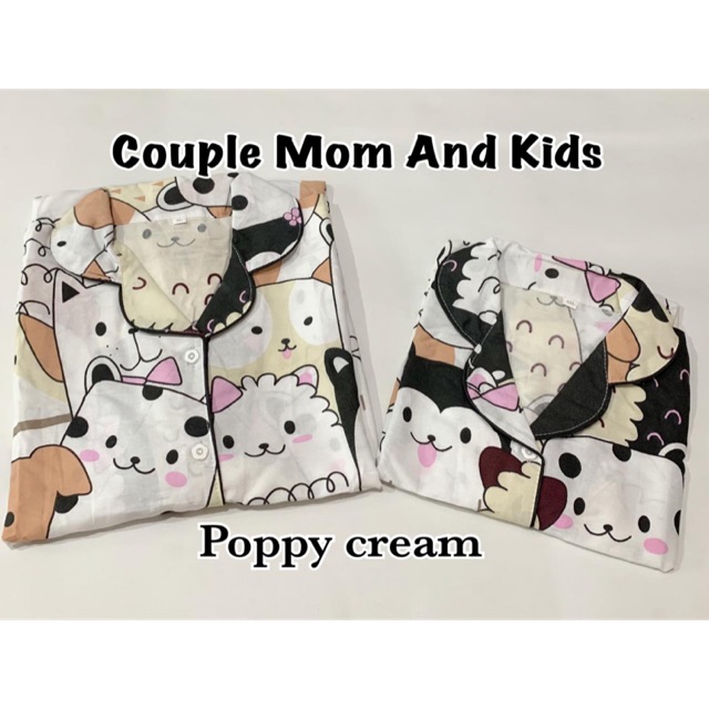 Piyama POPPY CREAM bisa couple mom and kids / piyama pasangan ibu anak