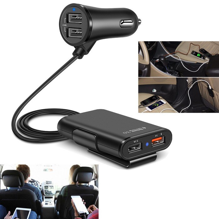 Car Charger HP Fast Charging Extension 4 Port USB 8A Penumpang Mobil Depan Belakang