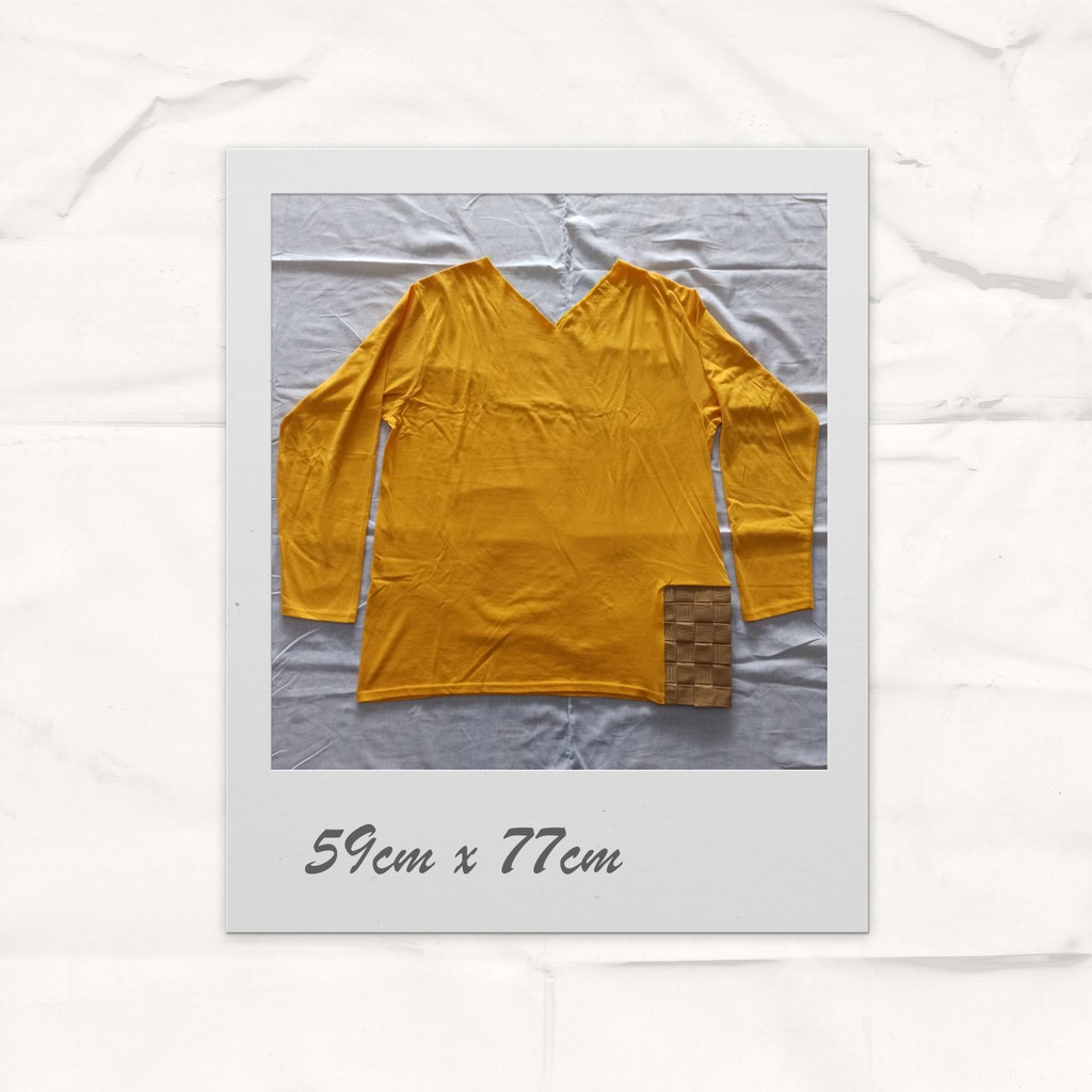 Kaos Kuning Kunyit Lengan Panjang variasi Kerah potong V dan Webbing Polyester - ONLY Kaos Unik