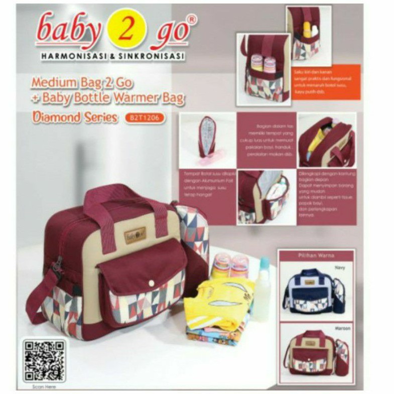 MEDIUM BAG BABY 2 GO + BABY BOTTLE WAEMER BAG  Diamond Series / Tas Medium Baby 2 GO  B2T1206