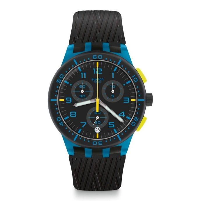 Jam Murah Jam Tangan Pria Swatch Chrono Suss402 Blue Tire Srap Karet Original