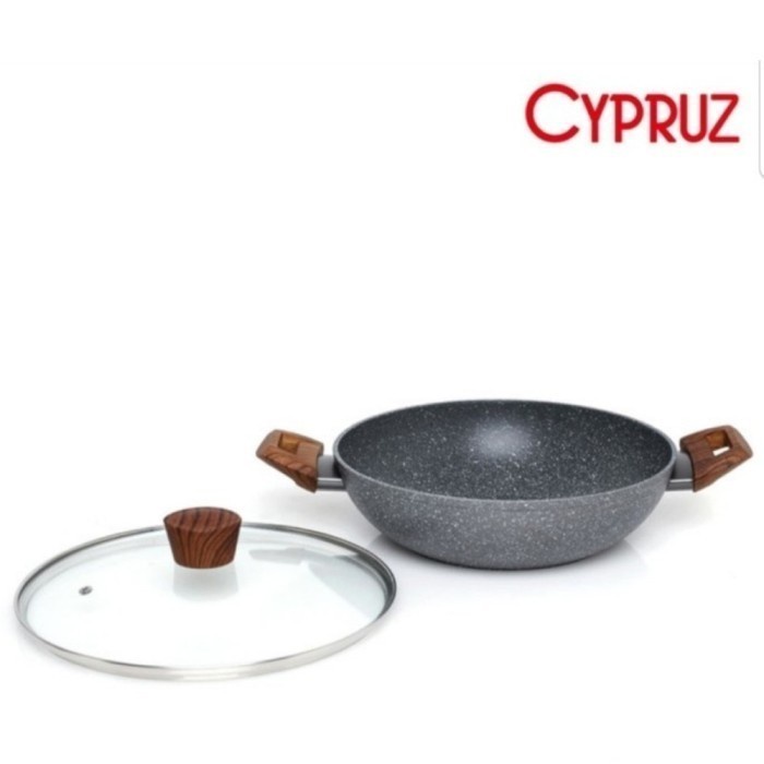 Cypruz KL-0647 Fry Wok Kwali Marble 24cm Plus Tutup And Lid Original