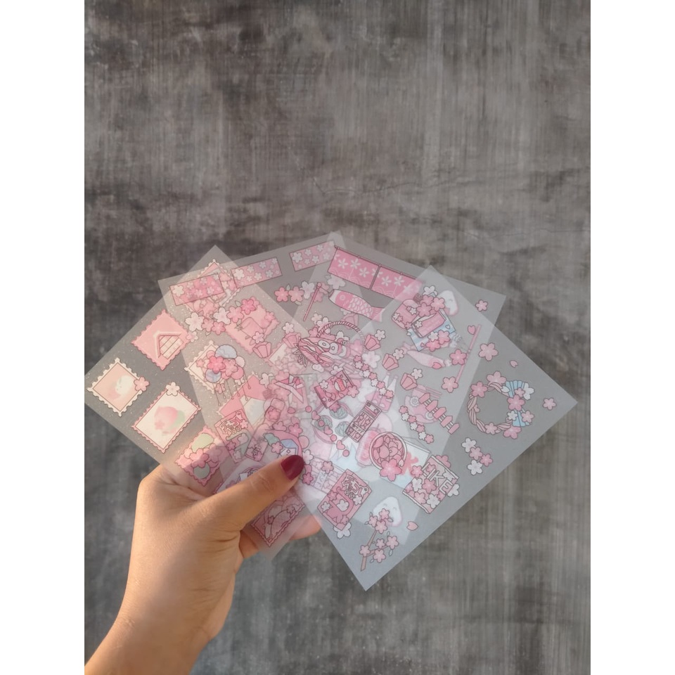 

[Canaya] Sticker Sheet pink Sakura Series|| Sticker PET glitter kisscut || bujo || Deco || Aesthetic || Journal || Dekorasi