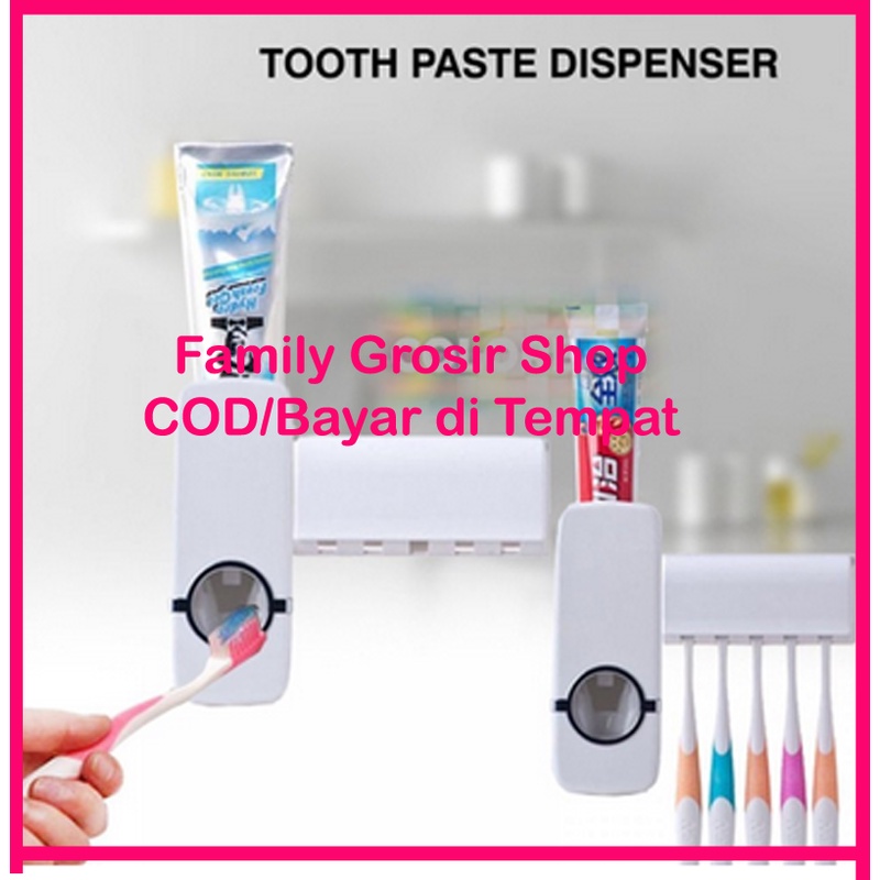 1 Set DISPENSER ODOL + TEMPAT SIKAT GIGI Rak Kamar Mandi Toothpaste Penjepit Brush Holder Organizer