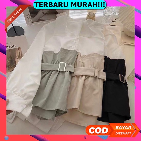 Kemeja Katun Cardinal Import Blouse Oversize Hem E5N5 Baju Kotak Kotak Polos Shirt Korea Terbaru Wan