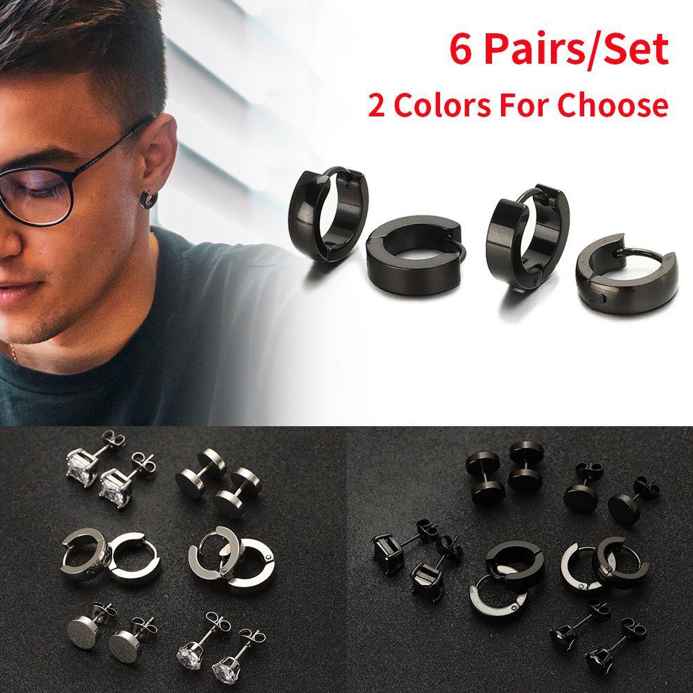 R-bunga Anting Set Wanita Pria Tulang Rawan Helix Barbel Bar Stainless Steel Tindik Hitam Dumbbell Stud