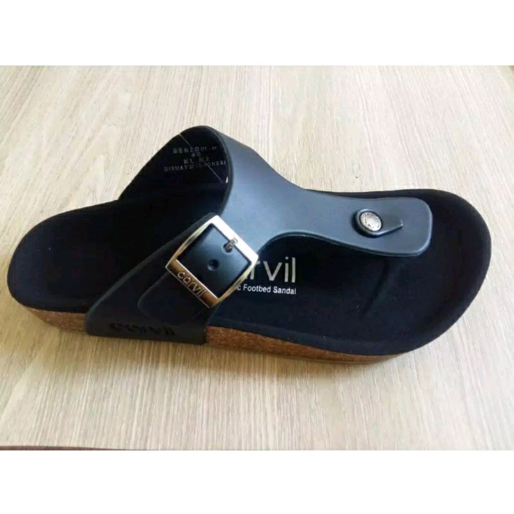 Sandal Carvil kulit Sandal pria Sandal wanita slide terbaru hitam