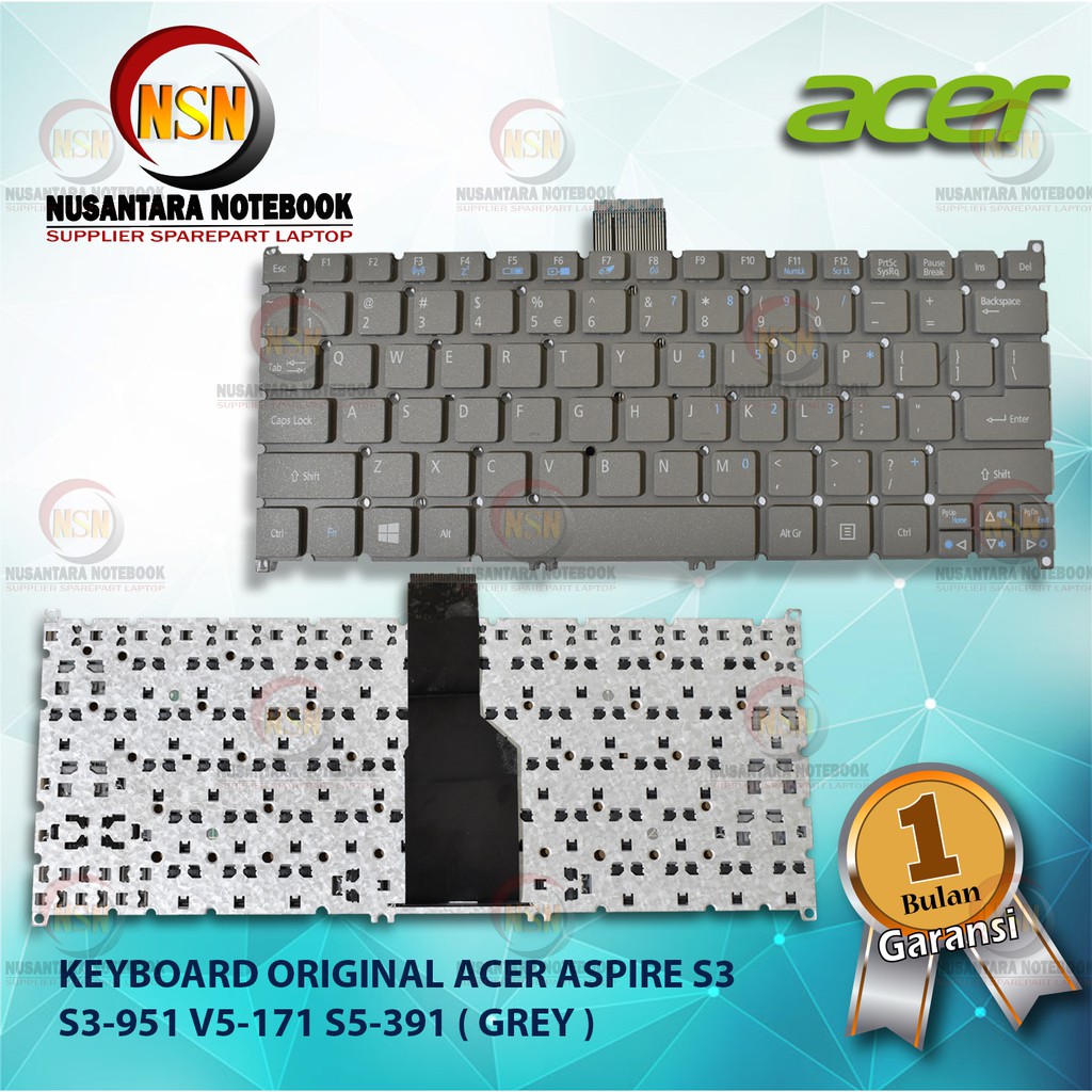 Keyboard Original Acer S3 S3-951 V5-171 S5-391 ( GREY )