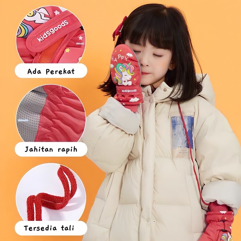 Kids snow gloves waterproof mitten mittens sarung tangan anak anti air ski salju hangat remaja