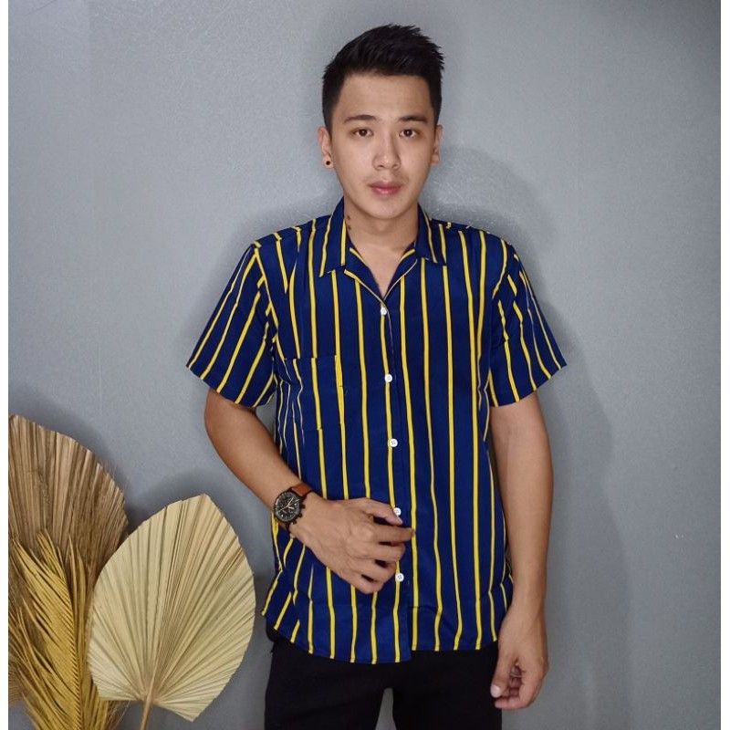  kemeja  stripe pria  lengan pendek Shopee  Indonesia